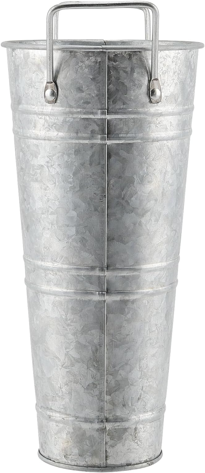 8 Pack 9 Inch Tall Galvanized Flower Bucket, Silver Farmhouse French Flower Bucket with Handle, Rustic Bucket Vintage Metal Vases for Flower, Centerpieces, Floral Wedding Arrangements