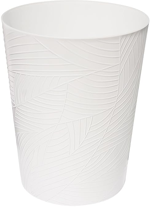 1.8 Gallons Small Trash Can, Decorative Wastebasket, Modern Leaf Pattern Design, Polypropylene Trash Can for Bathroom, Bedroom, Office (1, White)