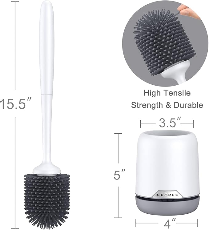 Lefree Toilet Brush Set, 3 Pack Silicone Toilet Bowl Brush and Holder with Ventilated Holder, for Bathroom Floor Standing & Wall Mounted Scrubber