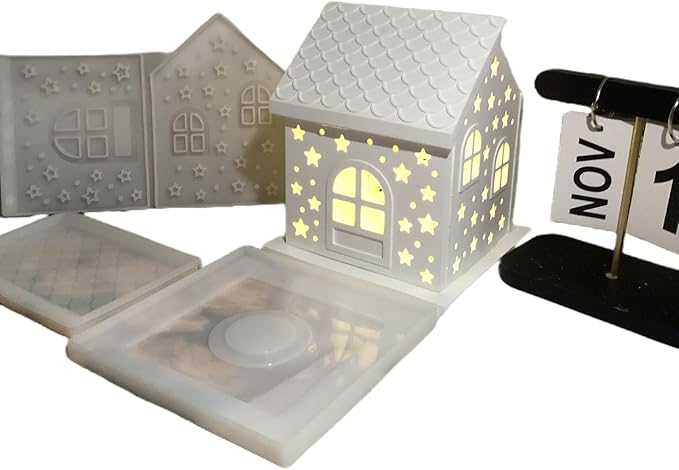Decorative House Silicone Resin Mold Set, Christmas Night Light Casting Molds with Star Pattern, DIY Epoxy Craft