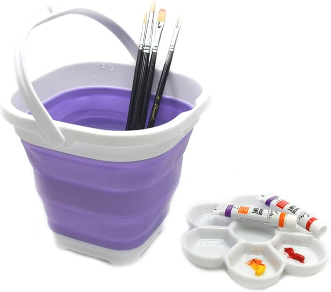 SAMMART 2.6L (0.68 Gallon) Super Mini Sqare Collapsible Plastic Bucket - Foldable Square Tub - Portable Fishing Water Pail - Space Saving Outdoor Waterpot (1, Lt. Purple)