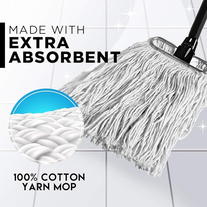 Fuller Brush Wet Mop – Stainless Steel Handle with Hang-Up Hole, Heavy Duty, Durable, Washable, Janitorial Floor Mop (Mop Head)