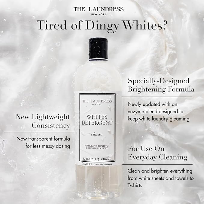 The Laundress Whites Detergent, Concentrated Laundry Detergent Liquid, Whiten & Brighten Clothes, Tough on Stains, Classic Scent, 32 oz.
