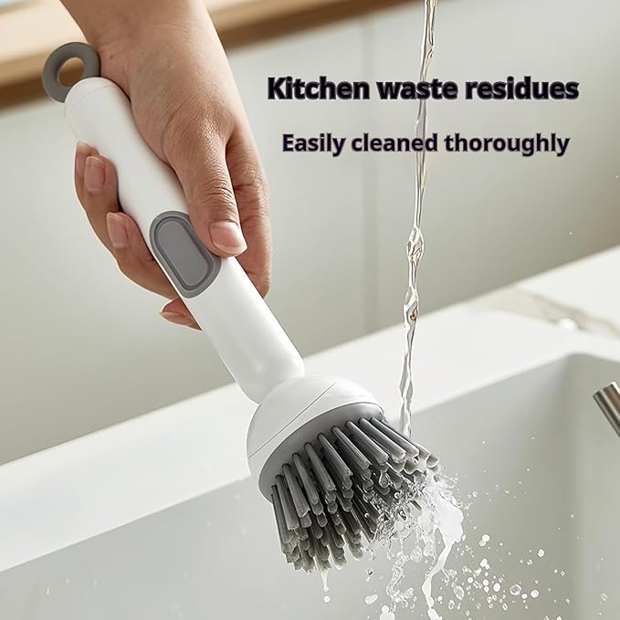 Adjustable Dish Brush with Soap Dispenser, Non-Scratch PET Bristles, Ergonomic Handle, Kitchen Cleaning Tool for Pots, Pans & Sink (Green, Long-1 Piece)