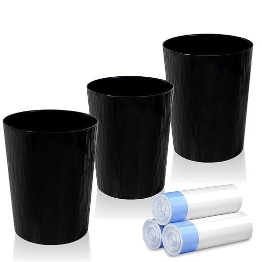 UUJOLY Small Trash Can Wastebasket Garbage Can Container Bins for Bathrooms,Bedroom Room, Kitchens, Offices, Kids Rooms, Dorms, 3 Pack, Black