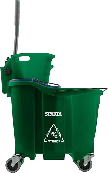 Carlisle FoodService Products Omnifit Mop Bucket with Side Press Wringer and Soiled Water Insert for Floor Cleaning, Kitchens, Restaurants, And Janitorial Use, Polypropylene (Pp), 35 Quarts, Green