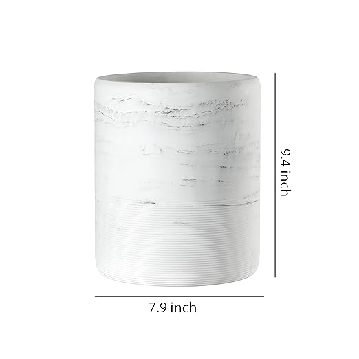 Bathroom Trash Can - Decorative Wastebasket Finished in Resin, Beautiful Marble Look, Modern Round Waste Basket for Bathroom, Powder Room Or Living (Marble Style), white