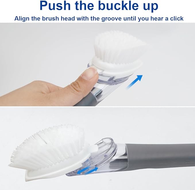 CELOX Dish Brush with Soap Dispenser for Cleaning Pots, Dishes, Bowls, Gray