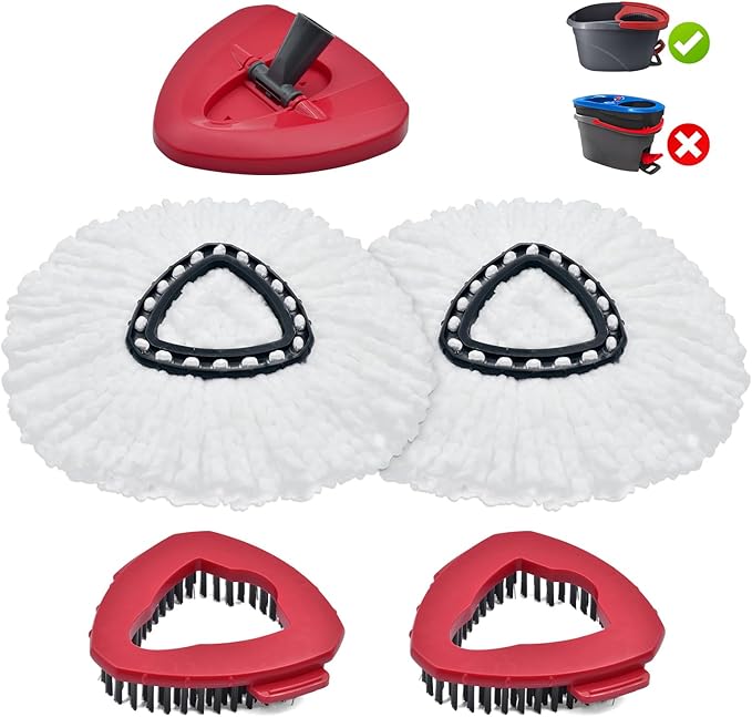 Mop Replace Head for O Cedar, Mop Heads Replacements for Ocedar, Spin Mop Replacement Head for Ocedar Easy Wring 1 Tank System, Include 2 Pack Spin Mop Refills & 2 Scrubber Mop Head & 1 Pack Mop Base