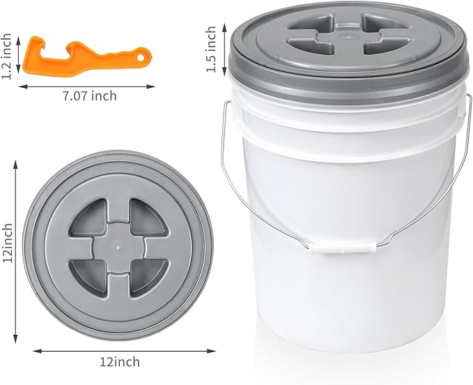 4 Pieces 5 Gallon Bucket Lid with Bucket Lid Opener,Plastic Storage Bucket Leak-Proof Screw Seal Lids,Pet Food Storage Container Lid for Home Paint Storage Buckets