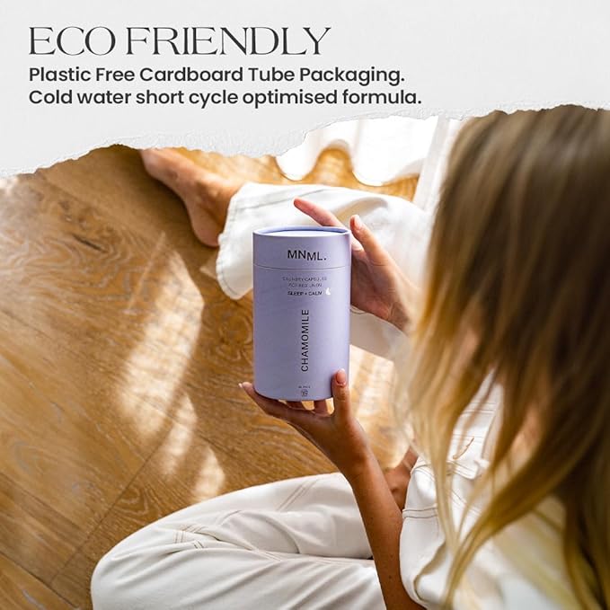 MNML Chamomile Laundry Pods designed for Sleep & Calm, Eco-Friendly Natural Laundry Detergent Pods for Sensitive Skin. No Waste, No Plastic, Natural Bio-Enzymes, Luxury Fragrance, 30ct Capsules