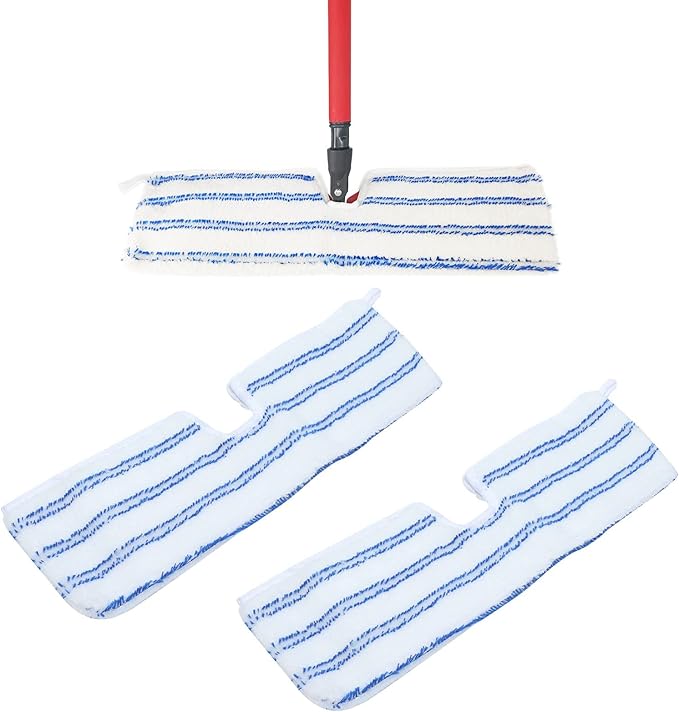 2 Pack Microfiber Mop Replacement Heads，Compatible with O-Cedar Dual Action Flat Mop for Dry/Wet Use Machine Washable Reusable Flip Mop Refills All Surface Cleaning(Blue White Stripe)