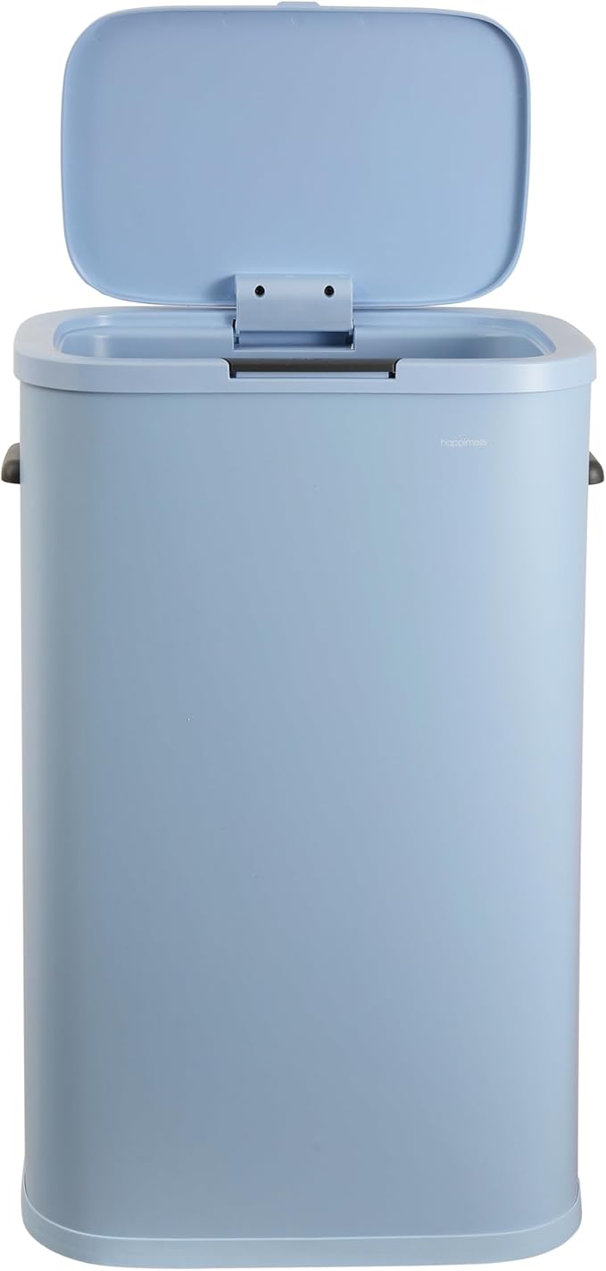 happimess HPM1017H Tammi Kitchen 14.5-Gallon Slim Metal Push Button Trash Can for Home, Kitchen, Laundry Room, Office, Bedroom, Bathroom, Tide Pool Blue