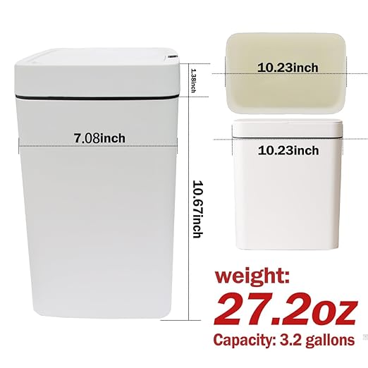 Two Gray Smart Sensor Trash cans with a Capacity of 3.2 gallons, Supporting Multiple Opening Methods, Waterproof Design, Anti Odor Design, Fast Response, Suitable for Kitchens,bedrooms,Offices, etc