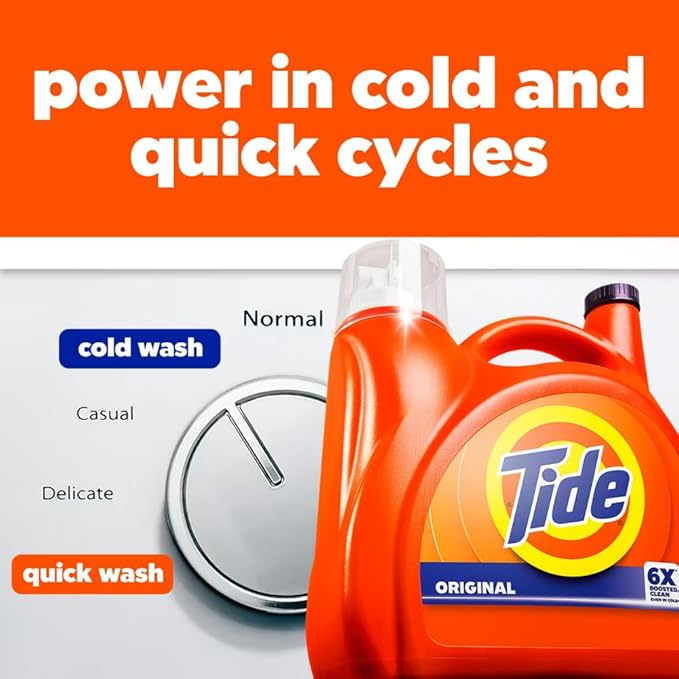 Tide Liquid Laundry Detergent, Original Scent, 125 fl oz, 100 Loads, Boosted Clean Even in Cold Water with Concentrated Washing Soap
