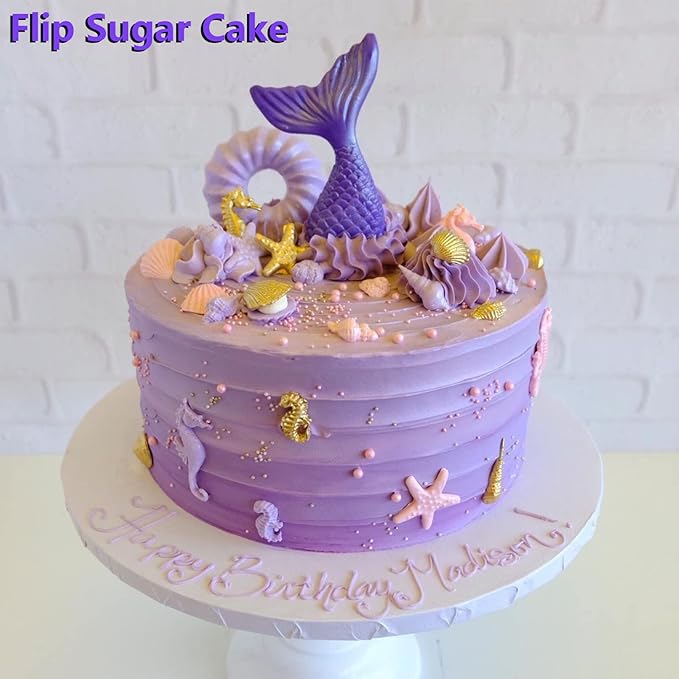 Sakolla 4 Pcs Marine Theme Silicone Fondant Molds, Mermaid Tail Seashell Conch Starfish Shape Silicone Molds for Cake Decoration, Chocolate, clay, Crafting