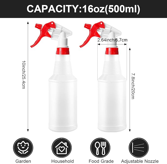 Eccliy 12 Pcs 16 Oz Plastic Spray Bottle, Adjustable Empty Reusable Sprayer for Cleaning, Planting, Water, Bathroom and Kitchen, BBQ, Commercial and Residential(Red,Smooth)