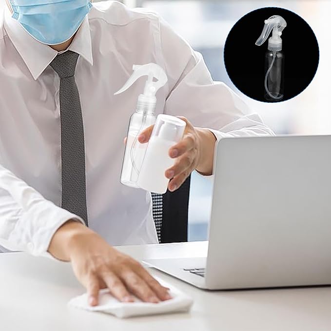 3 Pcs Plastic Spray Bottles, 3.38oz/100ml Empty Small Water Spraying Bottles for Plant, Clear Fine Mist Travel Mini Bottle Set Refillable Container with Adjustable Nozzle for Hair Cooking Clean