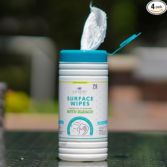 4 Pack Surface Cleaning Wipes with Bleach, All-Purpose Cleaner for Bathroom, Kitchen, Office, 300 Count Canister, 7.5" x 7" Sheet, Fresh Scent, Lint Free & Durable