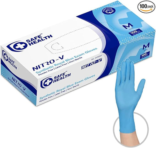 Safe Health Blue Nitrile Gloves, Medium, 100 Pcs