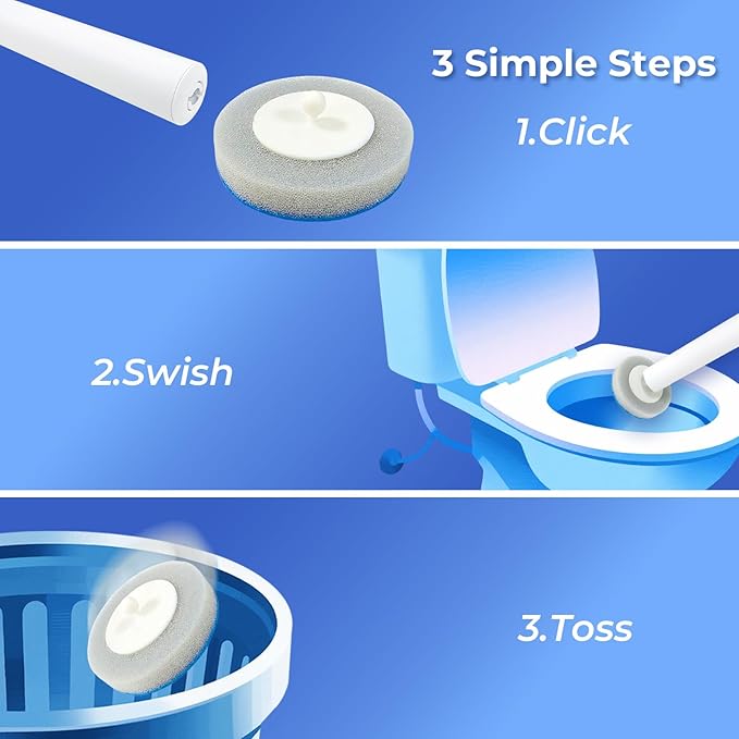 Disposable Toilet Bowl Cleaning System Kit - Includes Wand Handle, Storage Caddy & 18 Refill Heads - Quick, Hygienic Bathroom Clean - Essential for Home, Apartment, Dorm Room & Guest Bath