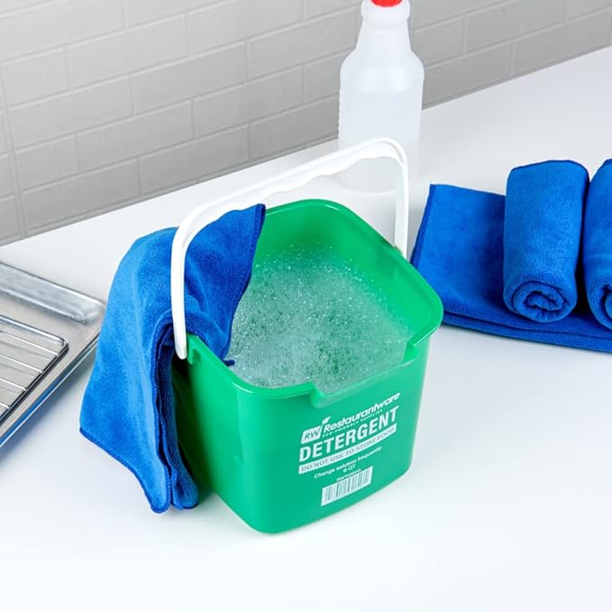 RW Clean 6 Quart Cleaning Bucket, 1 Detergent Square Bucket - With Measurements, Built-In Spout And Handle, Green Plastic Utility Bucket, For Home Or Commercial Use, - Restaurantware