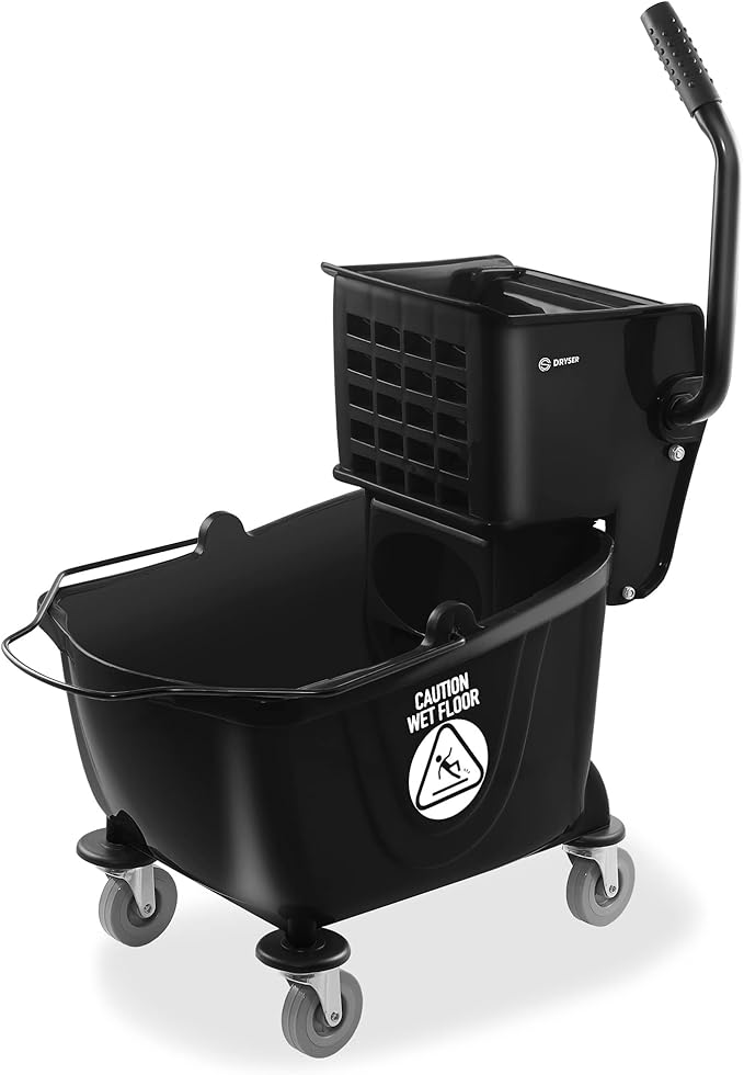 Dryser Commercial Mop Bucket with Side Press Wringer, 26 Quart, Black