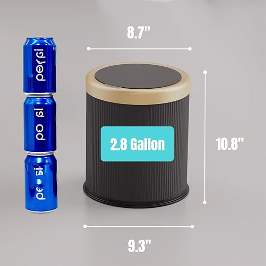 URALFA Automatic Motion Sensor Bathroom Trash Can with Lid, 10.5 Liter / 2.8 Gallon Touchless Trash Bin, Smart Dog Proof Garbage Can, Small Waste Basket for Toilet, Office, Bedroom (Dark Grey)