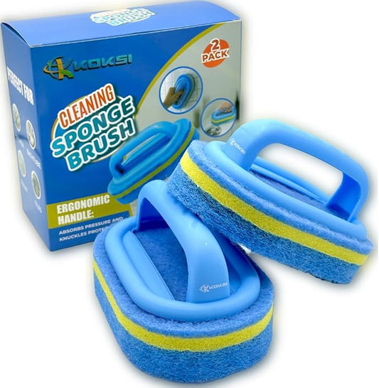 2-Piece Cleaning Brush for Bathroom Kitchen Bathtub Toilet Cleaner All Purpose Shower Sponge Scrubbing Brush with Ergonomic Handle