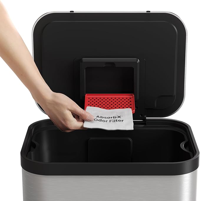 iTouchless Official AbsorbX Trash Can Deodorizer 3-Pack, All Natural Activated Charcoal Odor Absorber Stops Garbage Smells, Air Filter Freshener for 8 Gal and Larger Waste Bins with Compartment