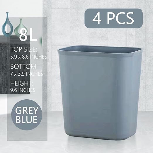 Small Trash Can 4 Pack, 2 Gallon/8 L Blue Grey Garbage Can for Office, Bedroom and Kitchen, Bathroom Trash Can Fits Narrow Space, Plastic Trash Bin Waste Basket