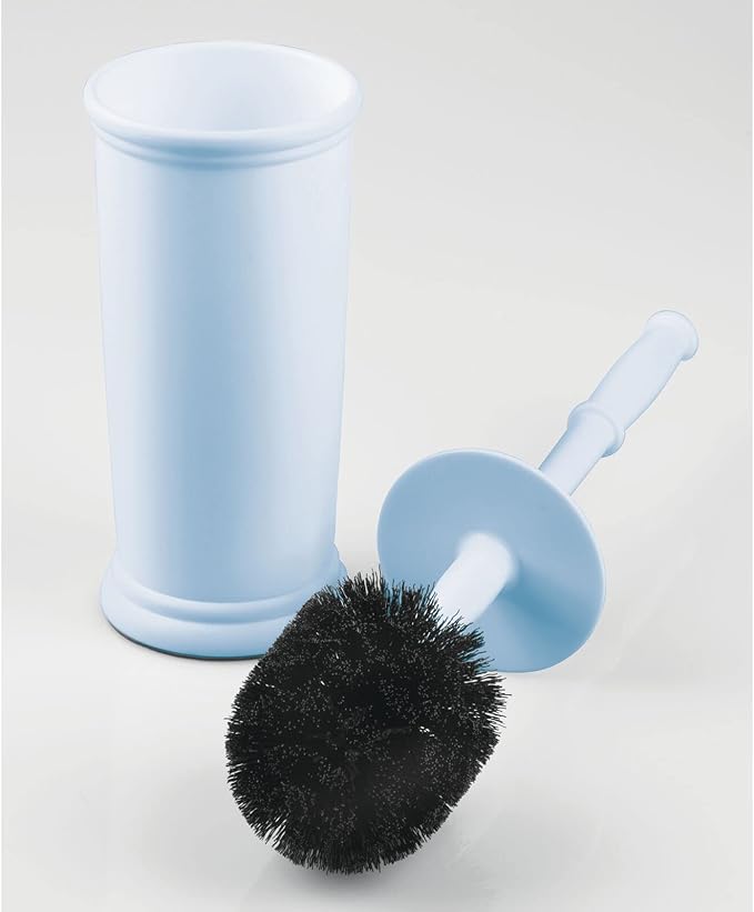 mDesign Toilet Bowl Brush and Holder - Covered Bathroom Toilet Brush - Standing Toilet Bowl Scrubber in Modern Holder - Space Saving, Deep Cleaning Brush for Toilet - Hyde Collection - Light Blue