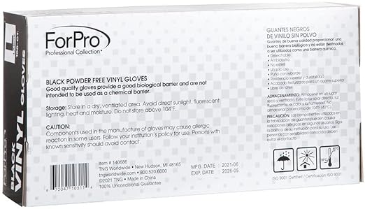 ForPro Disposable Vinyl Gloves, Black, Industrial Grade, Powder-Free, Latex-Free, Non-Sterile, Food Safe, 2.75 Mil. Palm, 3.9 Mil. Fingers, Large, 100-Count