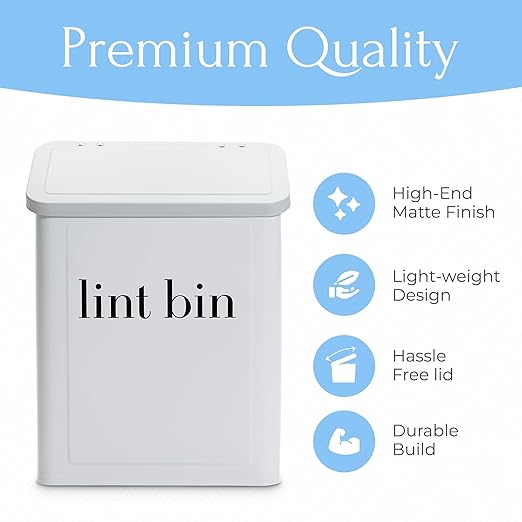 Magnetic Lint Bin for Laundry Room Organization and Storage, Includes Magnetic Hook & Lint Brush, Wall-Mounted Laundry Dryer Bin for Laundry Room Decor, Space-Saving Trash Can (Matte White)
