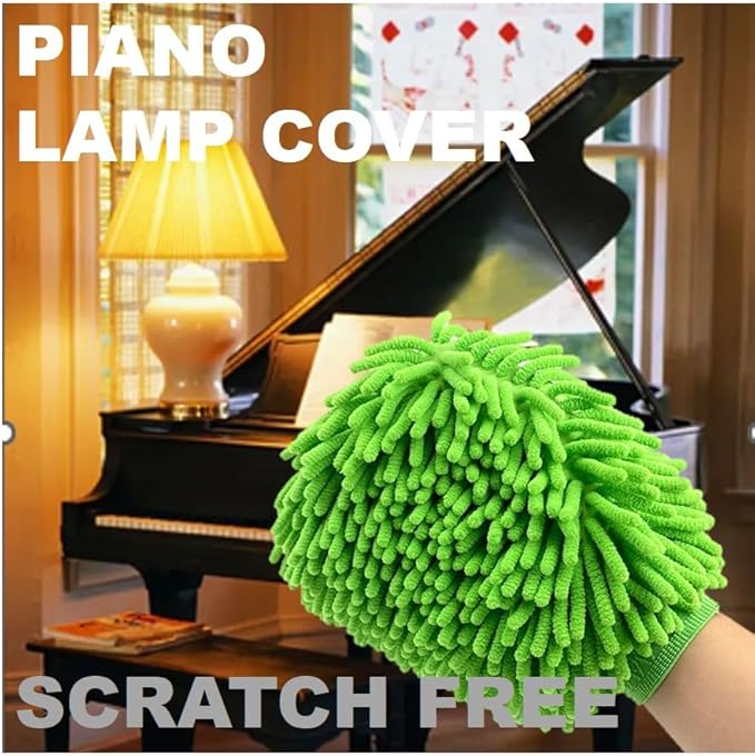 Green Chenille Microfiber Dusting Mitt, 10.5x8 Inch, Electrostatic, Reusable, Scratch-Free, No-Dust Fly Duster for Sensitive Surfaces