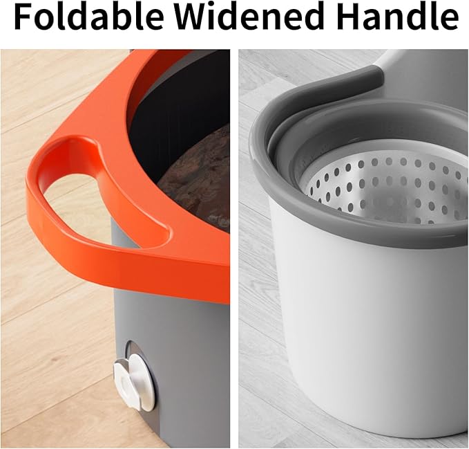 Spin Mop and Bucket Set with Separate Dirty and Clean Water,360° Self Cleaning Mop and Bucket System with Widened Foldable Handle,2 Replaceable Mop Pads,Square Mops for Floor Tile Marble Wall Cleaning