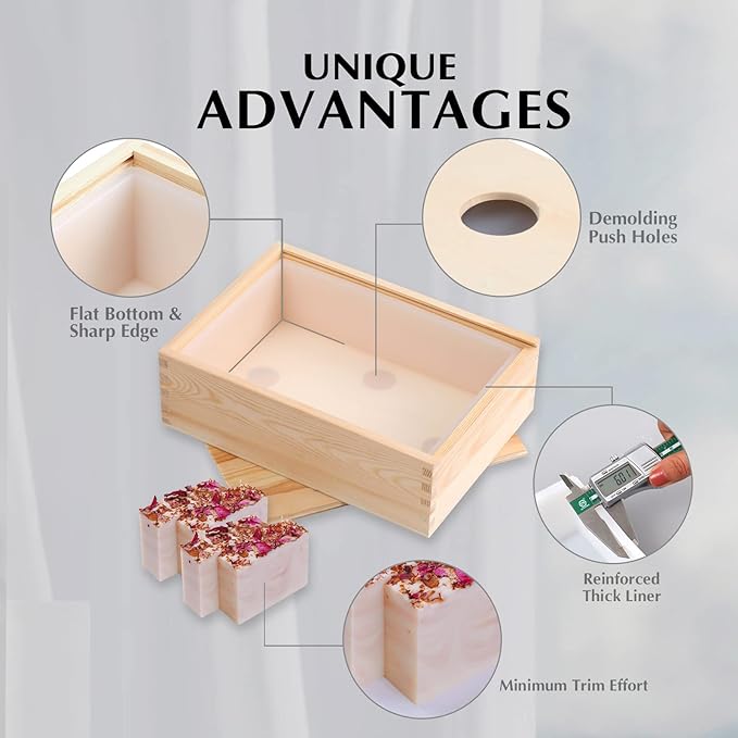 Nicole Rectangle Silicone Soap Mold Silicone Liner for 9 Bar Mold with Wood Box and Wooden Cover