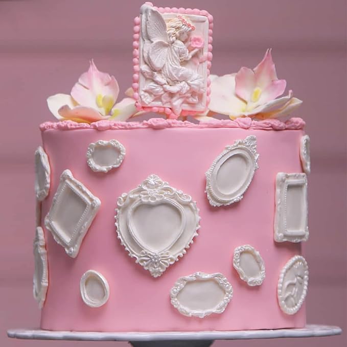 Vintage Frame Silicone Molds Baroque Photo Frame Chocolate Fondant Molds Decorative Oval and Rectangle Shapes, 4-Piece Set, Purple, for Cake Decorating Cupcake Topper Gum Paste Candy Polymer Clay