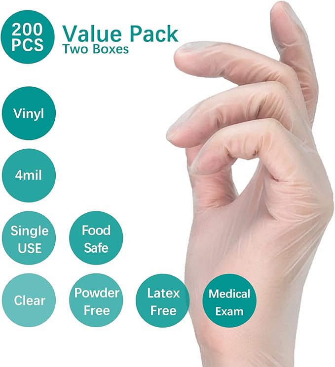 Clear Vinyl Food Safe Disposable Gloves Latex Free Powder Free for Food Prep Handling Cooking Cleaning
