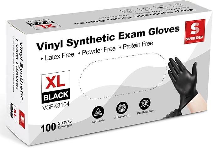Schneider Vinyl Synthetic Exam Gloves, 4 Mil, Latex Free Disposable Gloves for Medical, Cooking, Cleaning, and Food Prep