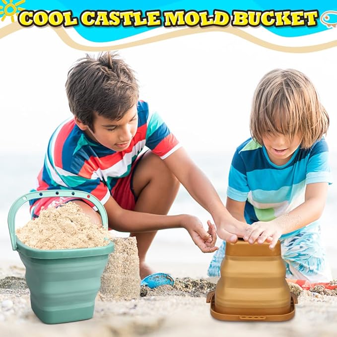 Dilabnba 3-Pack Collapsible Beach Buckets with Mesh Bag, Silicone Sand Water Pails for Kids, Easter Buckets, Portable Beach Toys for Travel, Camping, Fishing, Summer Fun