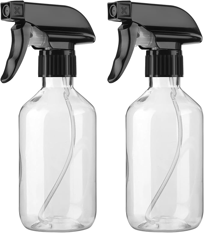 2-Pack Leakproof Spray Bottles (300ml/10oz) - Adjustable Nozzle for Fine Mist & Jet Stream | Premium Refillable Plastic Bottles for Hair Styling, Plant Misting, Cleaning Solutions (Clear)