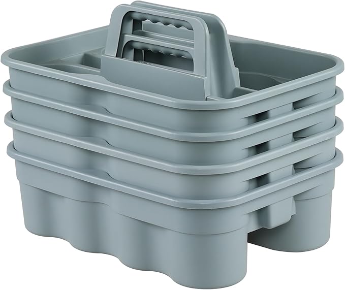 4 Pack Bathroom Cleaning Caddy Organizer with Handle, Plastic Bucket for Cleaning Tool, Gray