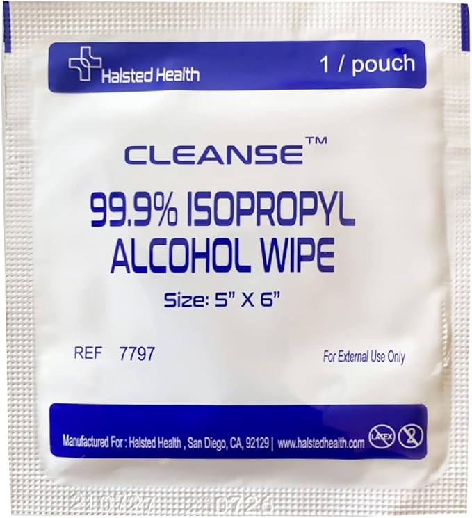 Cleanse 99.9% Isopropyl Alcohol Handy Wipes, 50 Counts Lint Free Non-Abrasive No Water Residue Ideal for Electronics, Household, Work Equipment Safe for Tech Cleaning & Screens (6 x 5 inches)