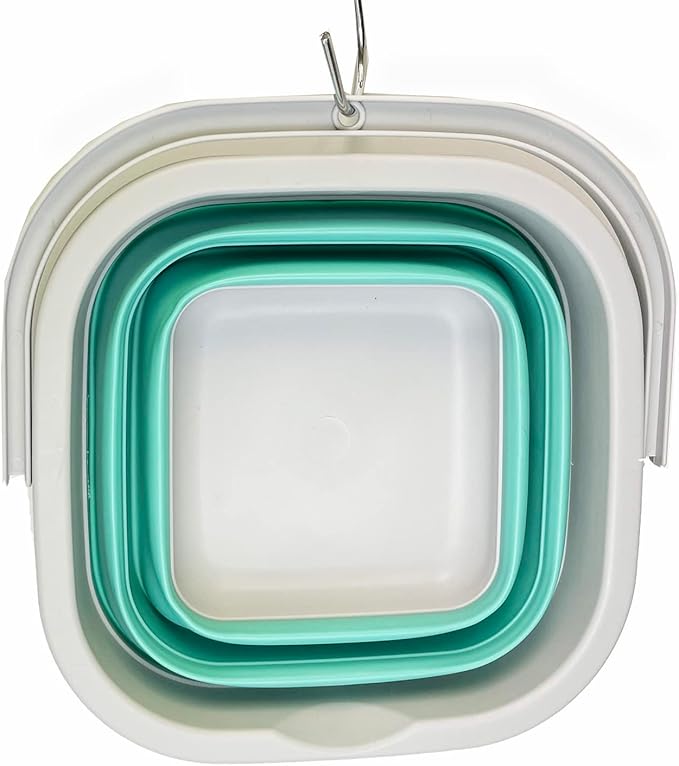 SAMMART Collapsible Rectangular Cleaning Bucket 5L (1.3 Gallon)- Foldable Camping Beach Sand Water Pot Pail- Portable Space Saving Tub for Household, Outdoor Car Washing (Grey/Pine)