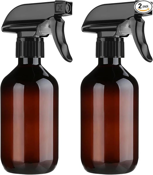 2 Pack Leakproof Spray Bottles 300ml - Adjustable Nozzle (Mist/Jet), Refillable PET Plastic for Hair, Cleaning, Plants, Travel | BPA-Free, No-Spill Design, Salon & Home Essentials (Brown)