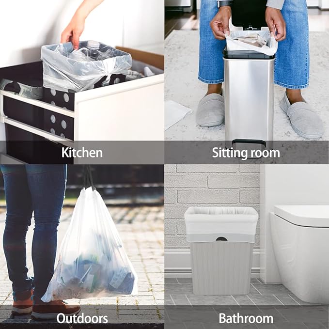 Teivio 3 Gallon 140 Counts Mini Strong Drawstring Trash Bags Garbage Bags, fit 10-12 Liter Small Trash Can,Tiny Waste Basket Liners for Home Office Bathroom Bedroom Car, White