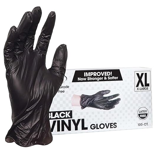 ForPro Professional Collection Disposable Vinyl Gloves, Black, Industrial Grade, Powder-Free, Latex-Free, Non-Sterile, Food Safe, 2.75 Mil. Palm, 3.9 Mil. Fingers, X-Large, 100-Count (Pack of 10)