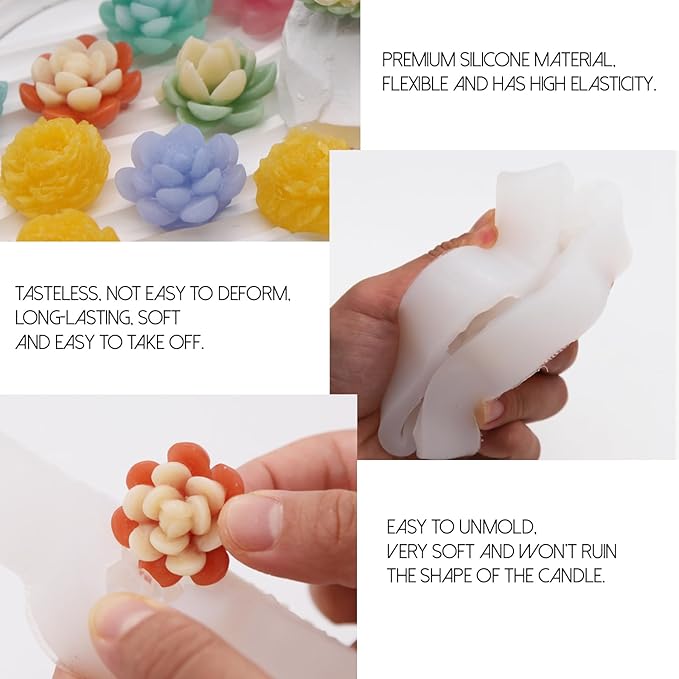 EuTengHao 3D Flower Silicone Molds for Candle Soap, 14 Styles Plant Flower Resin Casting Molds, Wax Scented Candle Soap Silicone Molds for Home Decoration DIY Making (2Pcs, 14Styles)