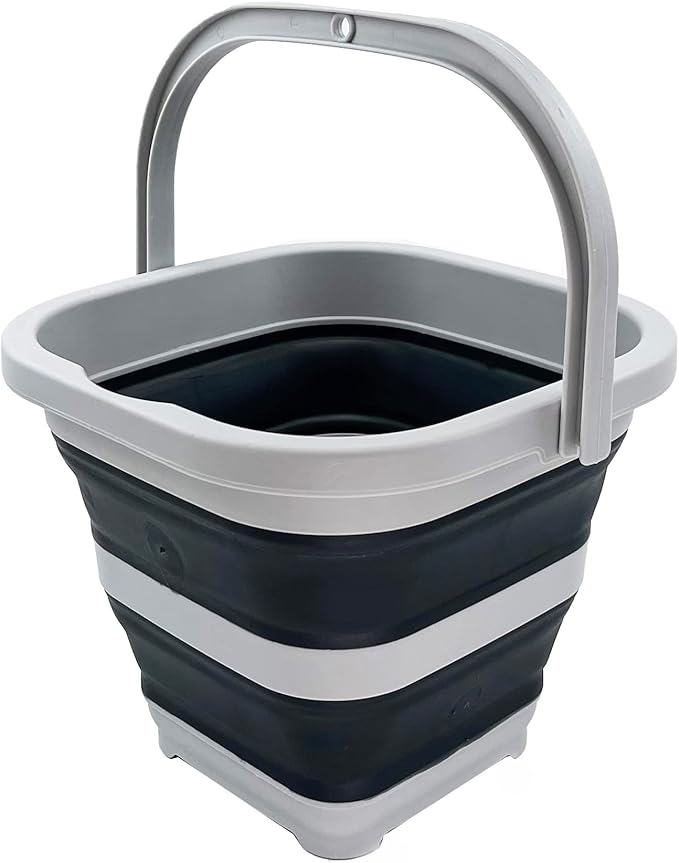 SAMMART Collapsible Rectangular Cleaning Bucket 5L (1.3 Gallon)- Foldable Camping Beach Sand Water Pot Pail- Portable Space Saving Tub for Household, Outdoor Car Washing(Grey/Charcoal Black)